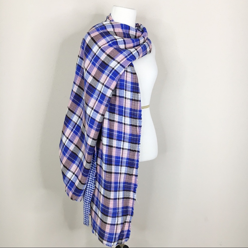 American Colors by Alex Lehr Pink Blue Plaid Scarf - Picture 2 of 8